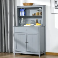 HOMCOM Modern 58" Kitchen Buffet with Hutch, Microwave Cabinet with Drawer and Storage Cupboard, Grey(m-9)