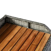 Outsunny Outdoor Storage Bench Wicker Deck Boxes with Wooden Seat, Gas Spring, Rattan Container Bin with Lip, Ideal for Storing Tools, Accessories and Toys, Mixed Grey(m-9)