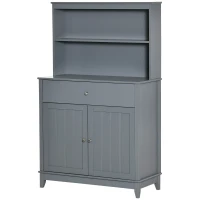 HOMCOM Modern 58" Kitchen Buffet with Hutch, Microwave Cabinet with Drawer and Storage Cupboard, Grey(m-10)