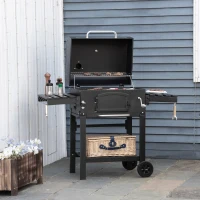 Outsunny 48" Charcoal BBQ Grill and Smoker Combo with Adjustable Height, Portable, Folding Shelves, Thermometer, Bottle Opener, and Wheels(m-2)
