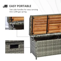 Outsunny Outdoor Storage Bench Wicker Deck Boxes with Wooden Seat, Gas Spring, Rattan Container Bin with Lip, Ideal for Storing Tools, Accessories and Toys, Mixed Grey(m-5)