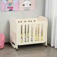 Qaba Convertible Baby Crib Bassinet Cradle with Adjustable Height, 4 Detachable Lockable Wheels, Mattress, White(m-10)