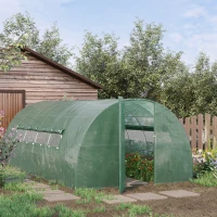 Outsunny 20' x 10' x 6.5' Large Tunnel Greenhouse with Roll-up Windows & Door, Walk-In Hoop Hot House with PE Cover, Heavy-duty Steel Frame, Green(m-8)