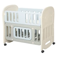 Qaba 3-in-1 Convertible Baby Crib Bedside Sleeper Bassinet with Storage Area, 4 Detachable Lockable Wheels, Mattress, Blue(m-11)