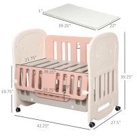Qaba 3-in-1 Convertible Baby Crib Bedside Sleeper Bassinet with Storage Area, 4 Detachable Lockable Wheels, Mattress, Pink(m-3)
