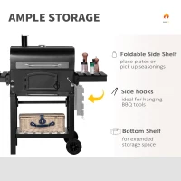 Outsunny 48" Charcoal BBQ Grill and Smoker Combo with Adjustable Height, Portable, Folding Shelves, Thermometer, Bottle Opener, and Wheels(m-6)