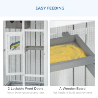 PawHut 64.5" Bird Cage Large Wooden Aviary for Canary with Standing Pole Nest Slide-out Tray for Indoor Outdoor Grey(m-5)