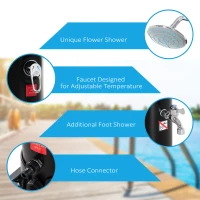 Outsunny 7 FT Solar Heated Shower with Free-Rotating Shower Head, Temperature Adjustment & Foot Shower, 2-Section Outdoor Shower for Backyard Poolside Beach Pool Spa, 9.2 Gallon(m-5)