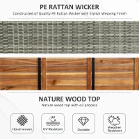 Outsunny Outdoor Storage Bench Wicker Deck Boxes with Wooden Seat, Gas Spring, Rattan Container Bin with Lip, Ideal for Storing Tools, Accessories and Toys, Mixed Grey(m-6)