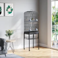 PawHut 60" Rolling Bird Cage Cockatoo House Play Top Finch Pet Supply with Wheels Black(m-1)