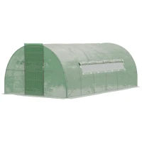Outsunny 20' x 10' x 6.5' Large Tunnel Greenhouse with Roll-up Windows & Door, Walk-In Hoop Hot House with PE Cover, Heavy-duty Steel Frame, Green(m-9)