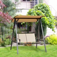 Outsunny 2 Seater Porch Swing with Canopy, Patio Swing Chair, Outdoor Canopy Swing Bench with Adjustable Shade and Metal Frame, Khaki(m-10)