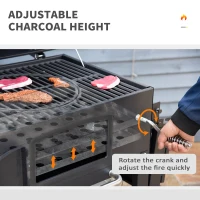Outsunny 48" Charcoal BBQ Grill and Smoker Combo with Adjustable Height, Portable, Folding Shelves, Thermometer, Bottle Opener, and Wheels(m-7)