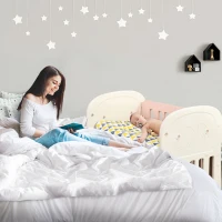 Qaba 3-in-1 Convertible Baby Crib Bedside Sleeper Bassinet with Storage Area, 4 Detachable Lockable Wheels, Mattress, Pink(m-2)