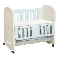 Qaba 3-in-1 Convertible Baby Crib Bedside Sleeper Bassinet with Storage Area, 4 Detachable Lockable Wheels, Mattress, Blue(m-1)