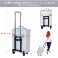 HOMCOM Professional Rolling Full Makeup Travel Train Case, Large Storage Cosmetic Trolley with Folding Trays, Drawer and Locks, Silver(m-4)