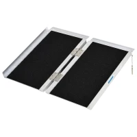 HOMCOM Wheelchair Ramp 2FT, Folding Aluminum Threshold Ramp with Non-Slip Surface, Transition Plates, 600lbs Weight Capacity, Handicap Ramp for Home, Doorways, Curbs, Steps(m-12)