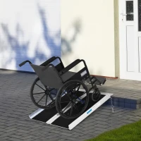 HOMCOM Wheelchair Ramp 2FT, Folding Aluminum Threshold Ramp with Non-Slip Surface, Transition Plates, 600lbs Weight Capacity, Handicap Ramp for Home, Doorways, Curbs, Steps(m-2)
