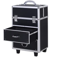 HOMCOM 23" Lockable Professional Rolling Cosmetic Makeup Train Case, Black(m-10)