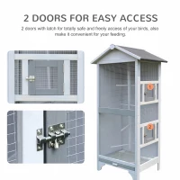 PawHut Wooden Bird Aviary Parrot Cage Pet Furniture Large Outdoor Play House with removable Bottom tray, 2 doors, asphalt roof, 4 perches(m-6)