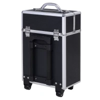 HOMCOM 23" Lockable Professional Rolling Cosmetic Makeup Train Case, Black(m-11)