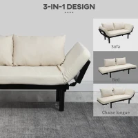 HOMCOM Convertible 3-Position Relaxing Futon Birch Wood Daybed Lounger Sofa Bed Loveseat - Black/Cream White(m-4)