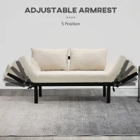 HOMCOM Convertible 3-Position Relaxing Futon Birch Wood Daybed Lounger Sofa Bed Loveseat - Black/Cream White(m-5)