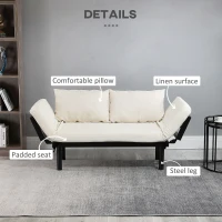 HOMCOM Convertible 3-Position Relaxing Futon Birch Wood Daybed Lounger Sofa Bed Loveseat - Black/Cream White(m-6)