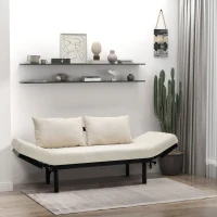 HOMCOM Convertible 3-Position Relaxing Futon Birch Wood Daybed Lounger Sofa Bed Loveseat - Black/Cream White(m-8)