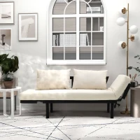 HOMCOM Convertible 3-Position Relaxing Futon Birch Wood Daybed Lounger Sofa Bed Loveseat - Black/Cream White(m-7)