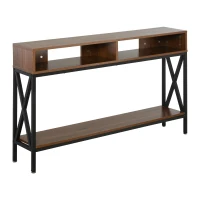 HOMCOM Industrial Style Entryway Console Table Desk with Shelf for Living Room, or Bedroom, Walnut Wood Grain and Black(m-1)