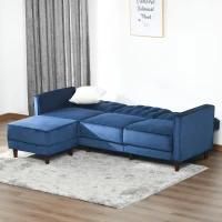 HOMCOM Upholstered L-Shaped Sofa Bed, Reversible Sectional Recliner Sofa Set, Velvet-Touch Sleeper Futon with Footstool, Blue(m-10)