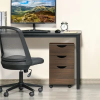 HOMCOM 3 Drawer Mobile File Cabinet with Wheels, Wood Filing Cabinet for Home Office, Rolling Under Desk Cabinet, Brown Wood Grain(m-9)