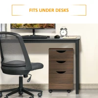 HOMCOM 3 Drawer Mobile File Cabinet with Wheels, Wood Filing Cabinet for Home Office, Rolling Under Desk Cabinet, Brown Wood Grain(m-6)