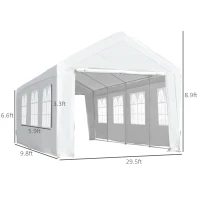 Outsunny 10 x 30ft Heavy Duty  Party Tent Gazebo Carport Camping Canopy (10 x 30ft) with Removable Sidewalls White(m-3)