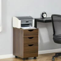 HOMCOM 3 Drawer Mobile File Cabinet with Wheels, Wood Filing Cabinet for Home Office, Rolling Under Desk Cabinet, Brown Wood Grain(m-8)