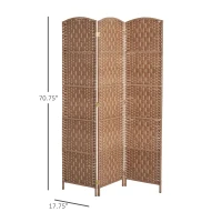 HOMCOM 6' Tall Wicker Weave 3 Panel Room Divider Wall Divider, Natural Wood(m-3)