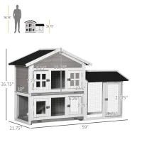 PawHut 59" Wooden Rabbit Hutch 2 Tier Bunny House Pet Playpen Enclosure for Indoor Outdoor with Slide-out Tray, Ramp, for Rabbits and Small Animals, Grey(m-3)
