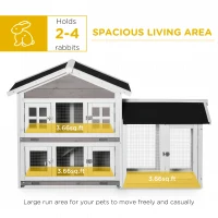 PawHut 59" Wooden Rabbit Hutch 2 Tier Bunny House Pet Playpen Enclosure for Indoor Outdoor with Slide-out Tray, Ramp, for Rabbits and Small Animals, Grey(m-4)