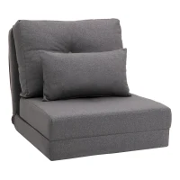 HOMCOM Convertible Flip Chair, Floor Lazy Sofa, Folding Upholstered Couch Bed with Adjustable Backrest, Metal Frame and Pillows for Living Room Bedroom, Dark Gray(m-1)