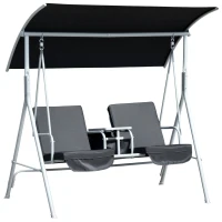 Outsunny Double Outdoor Swing Chair 2 Person Covered Swing Porch Swing w/ Pivot Table and Storage Console, Black(m-2)