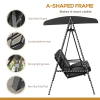 Outsunny 2 Seater Covered Outdoor Swing Chair Porch Swing Bench Lounger Hammock with Removable Cushion Tilt Canopy, Black(m-6)