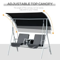 Outsunny Double Outdoor Swing Chair 2 Person Covered Swing Porch Swing w/ Pivot Table and Storage Console, Black(m-4)