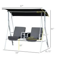 Outsunny Double Outdoor Swing Chair 2 Person Covered Swing Porch Swing w/ Pivot Table and Storage Console, Black(m-3)
