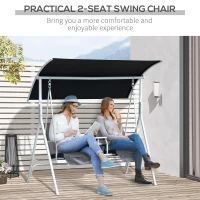 Outsunny Double Outdoor Swing Chair 2 Person Covered Swing Porch Swing w/ Pivot Table and Storage Console, Black(m-7)