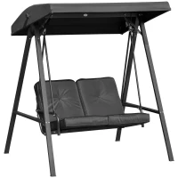 Outsunny 2 Seater Covered Outdoor Swing Chair Porch Swing Bench Lounger Hammock with Removable Cushion Tilt Canopy, Black(m-2)