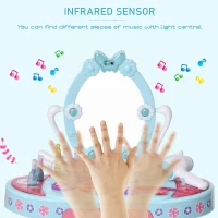 Qaba Kids Vanity Table and Stool Beauty Pretend Play Set with Mirror Lights Sounds & Pretend Beauty Makeup Accessories for Girls 3+ Years Old Blue(m-8)