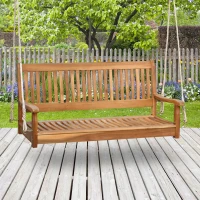 Outsunny 48'' 2-Seater Hanging Porch Swing, Outdoor Patio Wooden Swing Bench w/ Ropes, Slatted Design, 700 lb Weight Capacity, Natural(m-7)