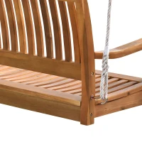 Outsunny 48'' 2-Seater Hanging Porch Swing, Outdoor Patio Wooden Swing Bench w/ Ropes, Slatted Design, 700 lb Weight Capacity, Natural(m-10)