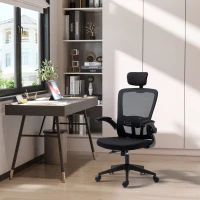 Vinsetto High Back Mesh Chair, Home Office Task Computer Chair with Adjustable Height, Lumbar Back Support, Headrest, and Arms, Black(m-2)